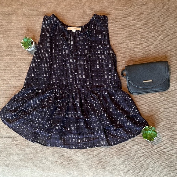 Loft Navy/Black Patterned Sleeveless Blouse - Picture 1 of 5